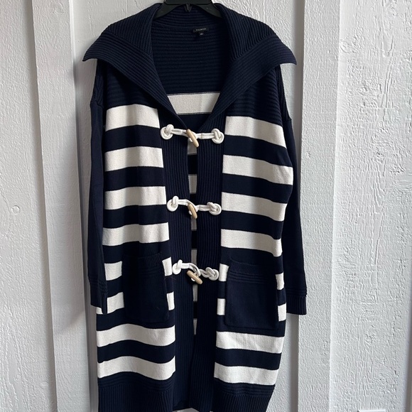 TALBOTS Cotton Nautical Striped Toggle Button Coatigan Cardigan Sweater XL - Picture 4 of 8